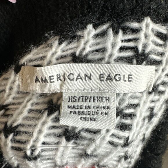 American Eagle Black Mock Neck Fair Isle Sweater Womens XS Balloon Sleeve READ - Picture 8 of 9